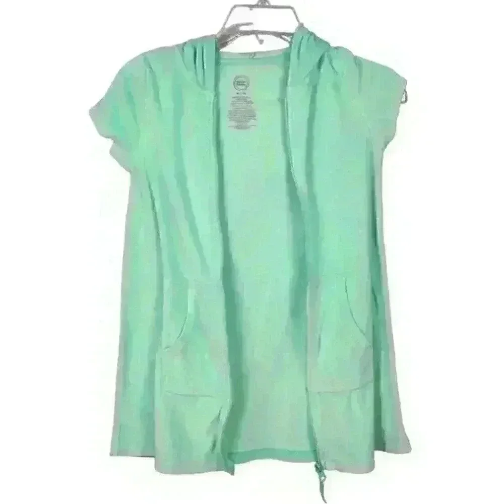 WONDER NATION Girls MINT GREEN Beach Cover Robe HOODIE Pockets Short Sleeve Med - Picture 4 of 6